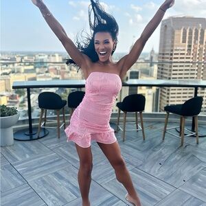 Pink Striped Strapless Dress